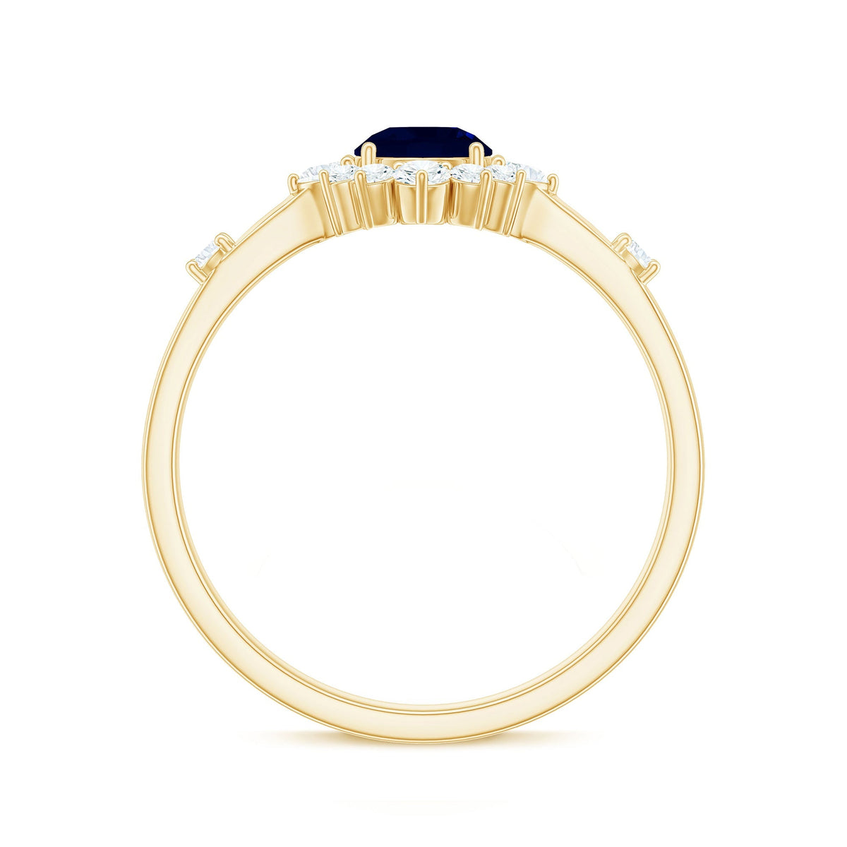 Blue Sapphire Engagement Ring, Natural 0.9 Carat Diamond Halo