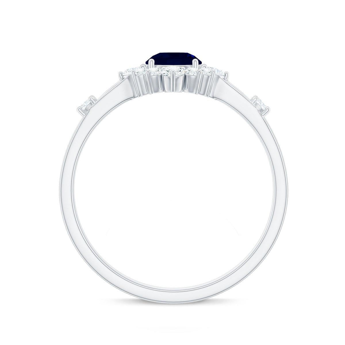 Blue Sapphire Engagement Ring, Natural 0.9 Carat Diamond Halo