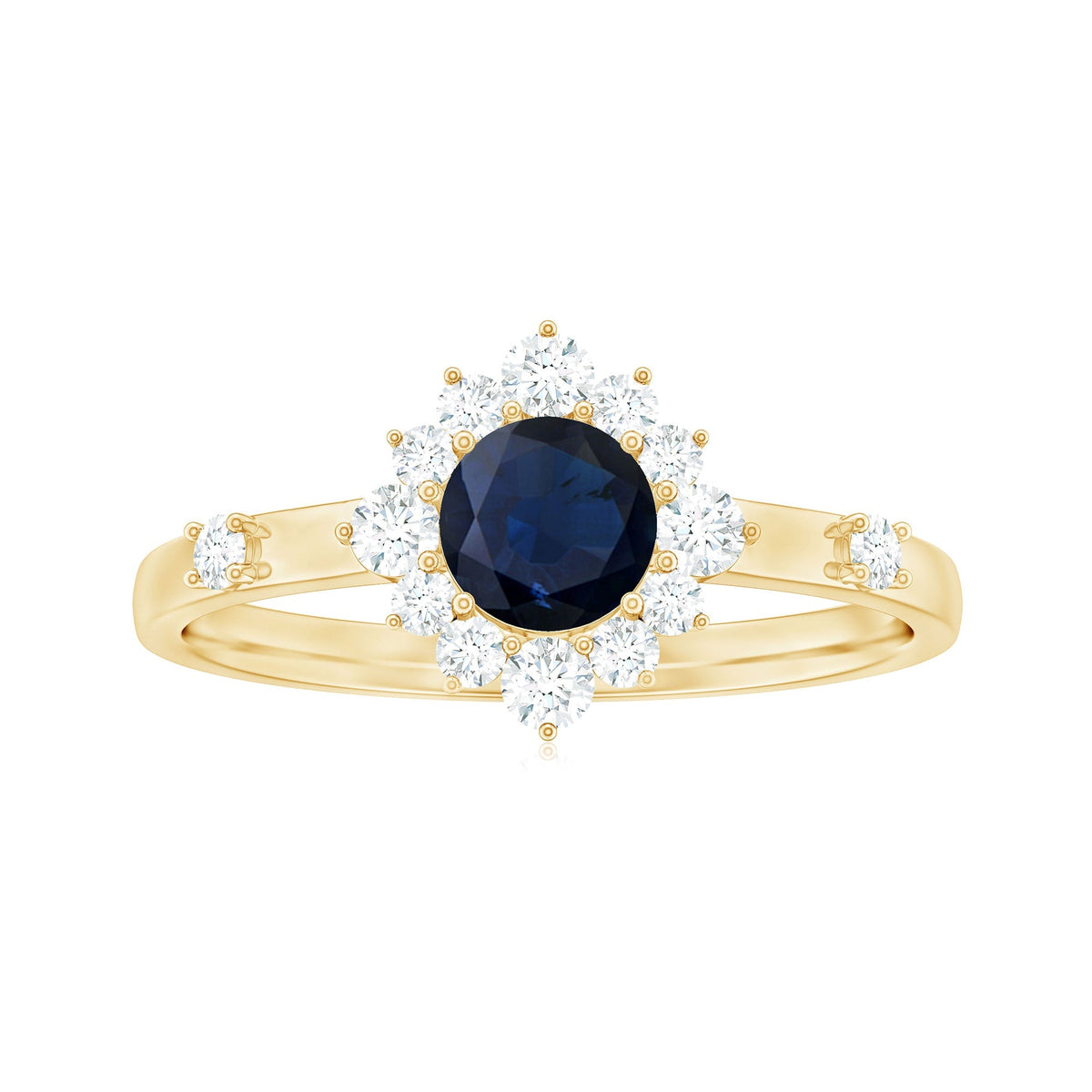 Blue Sapphire Engagement Ring, Natural 0.9 Carat Diamond Halo