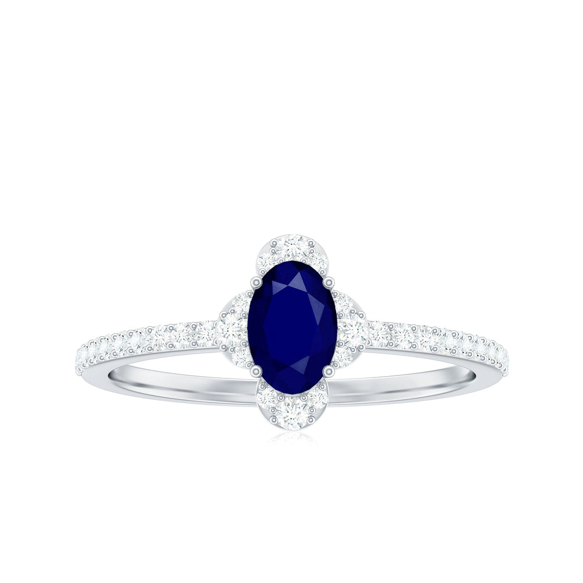 Blue Sapphire Engagement Ring, Oval Diamond Halo Ring