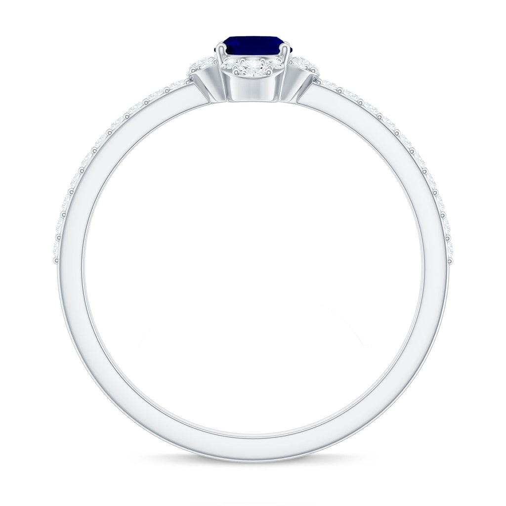 Blue Sapphire Engagement Ring, Oval Diamond Halo Ring