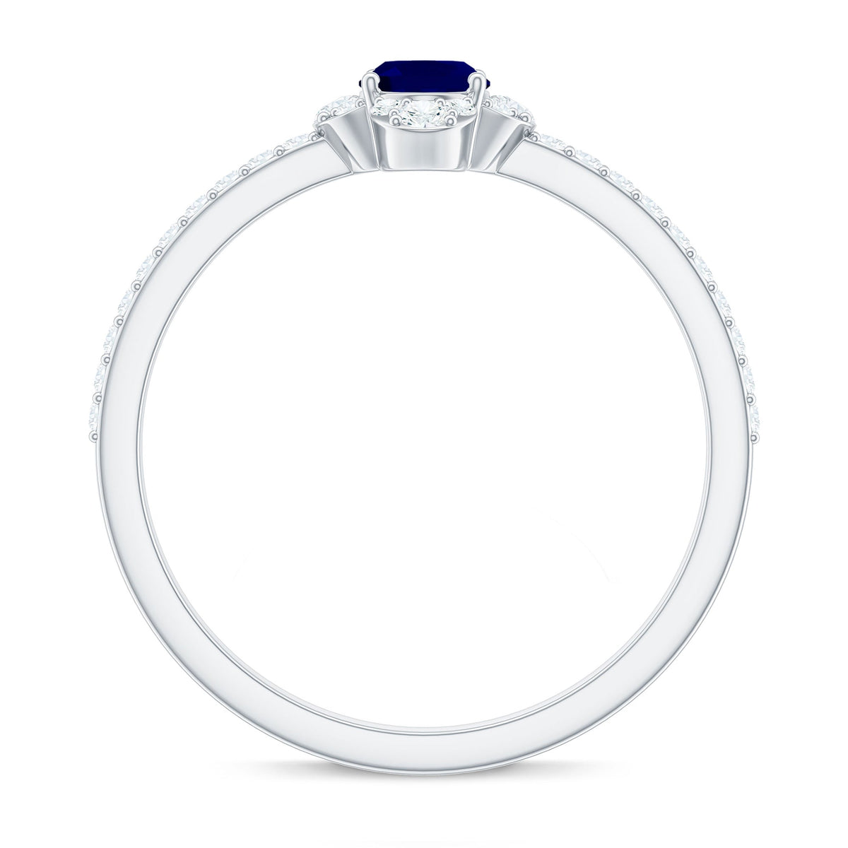 Blue Sapphire Engagement Ring, Oval Diamond Halo Ring