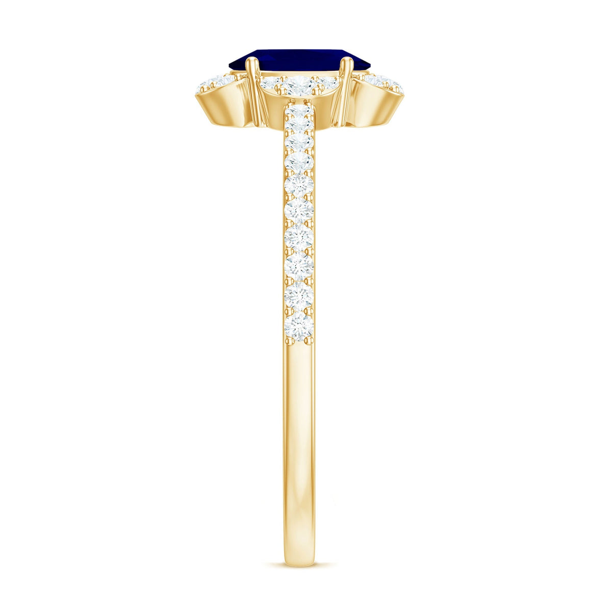Blue Sapphire Engagement Ring, Oval Diamond Halo Ring