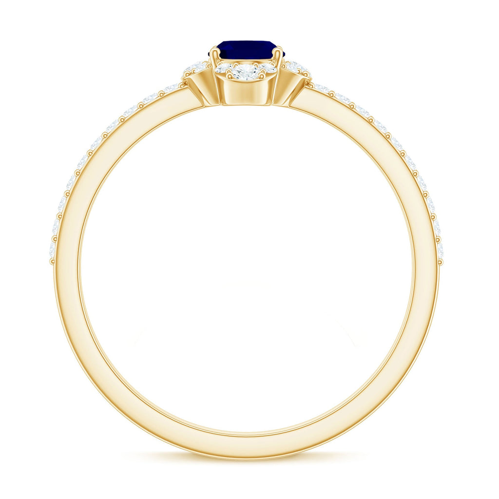 Blue Sapphire Engagement Ring, Oval Diamond Halo Ring