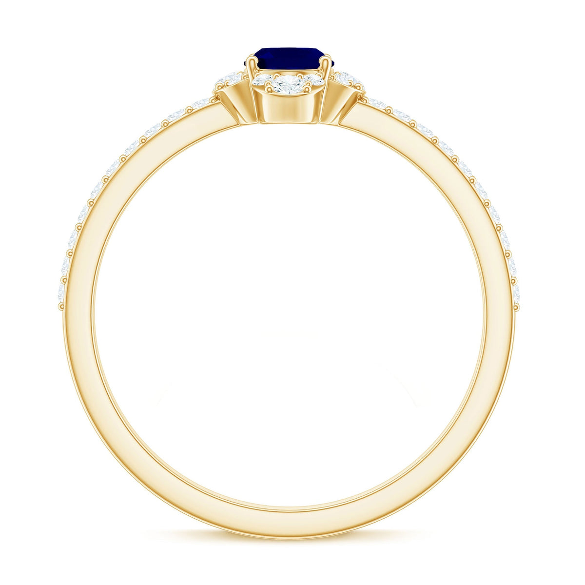 Blue Sapphire Engagement Ring, Oval Diamond Halo Ring