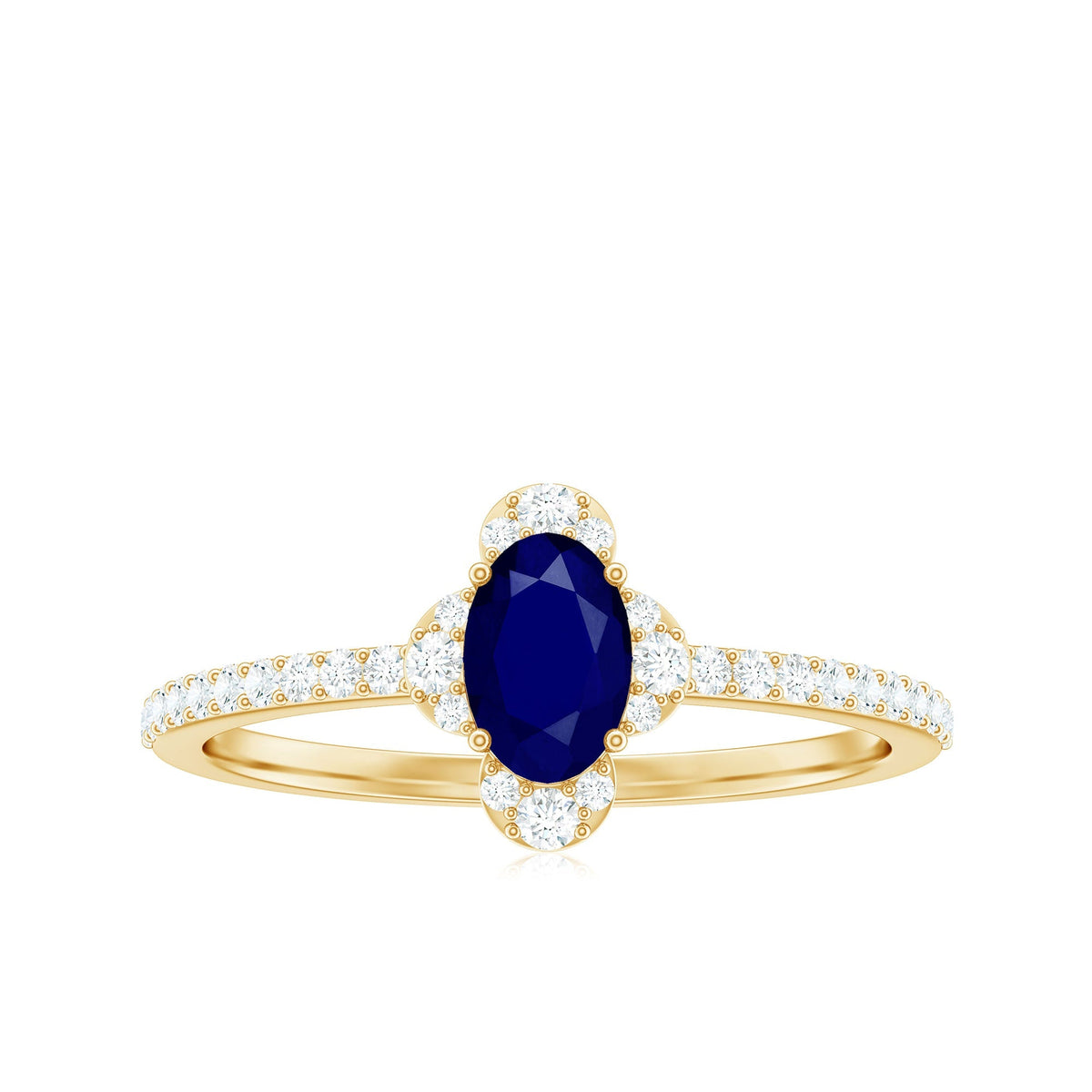 Blue Sapphire Engagement Ring, Oval Diamond Halo Ring