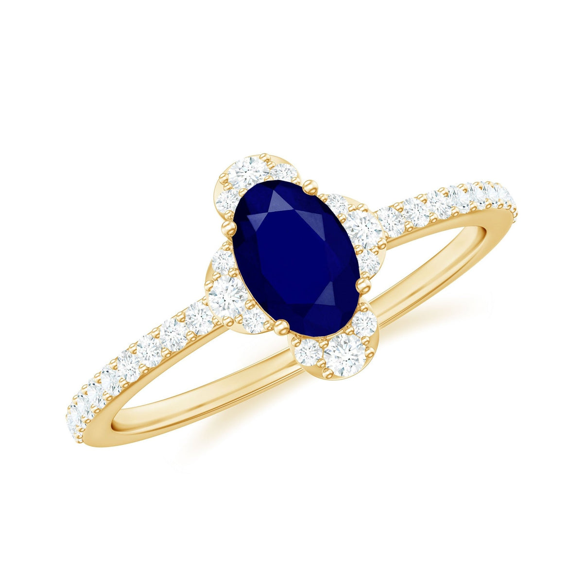Blue Sapphire Engagement Ring, Oval Diamond Halo Ring