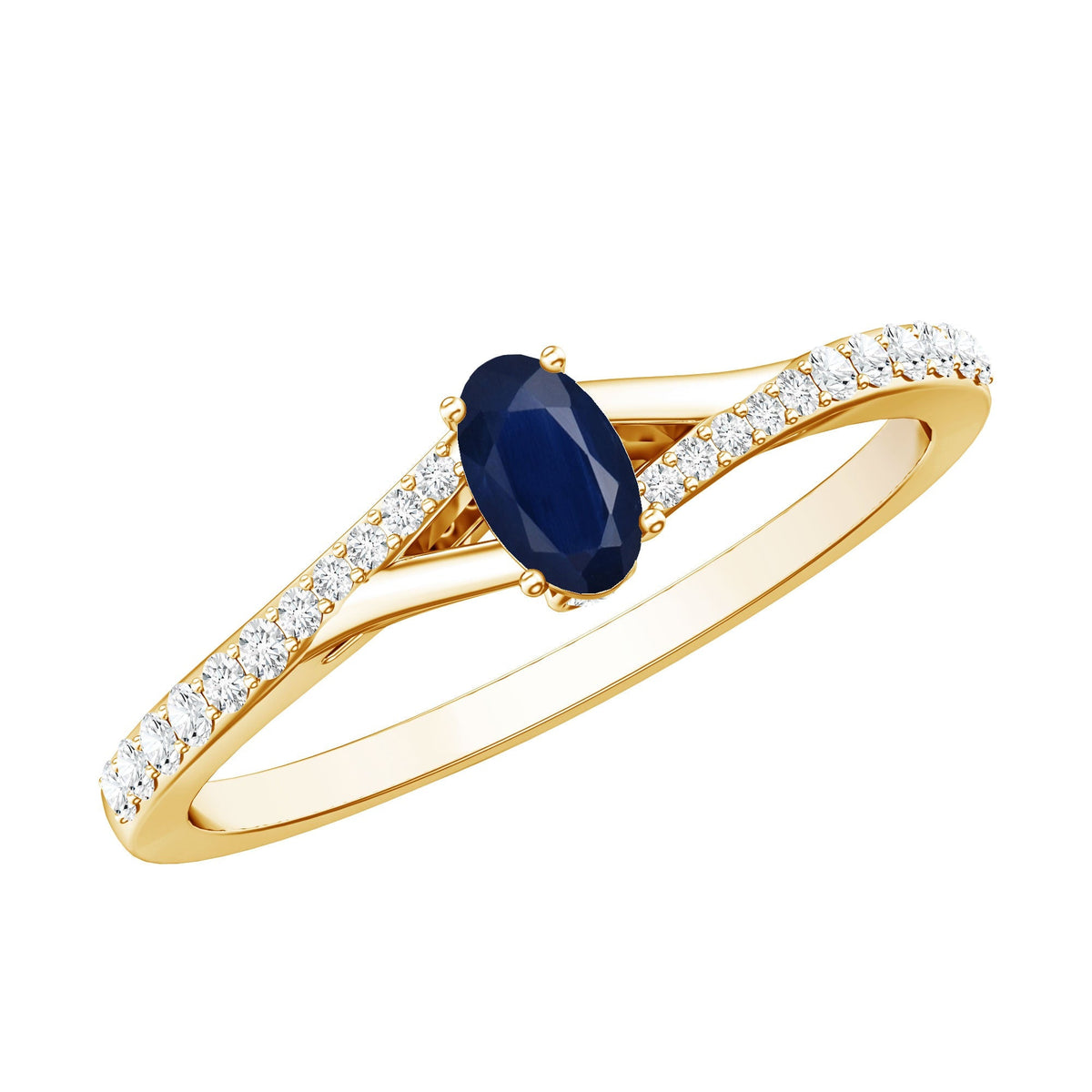 Blue Sapphire Engagement Ring Oval Split Shank Diamond Ring