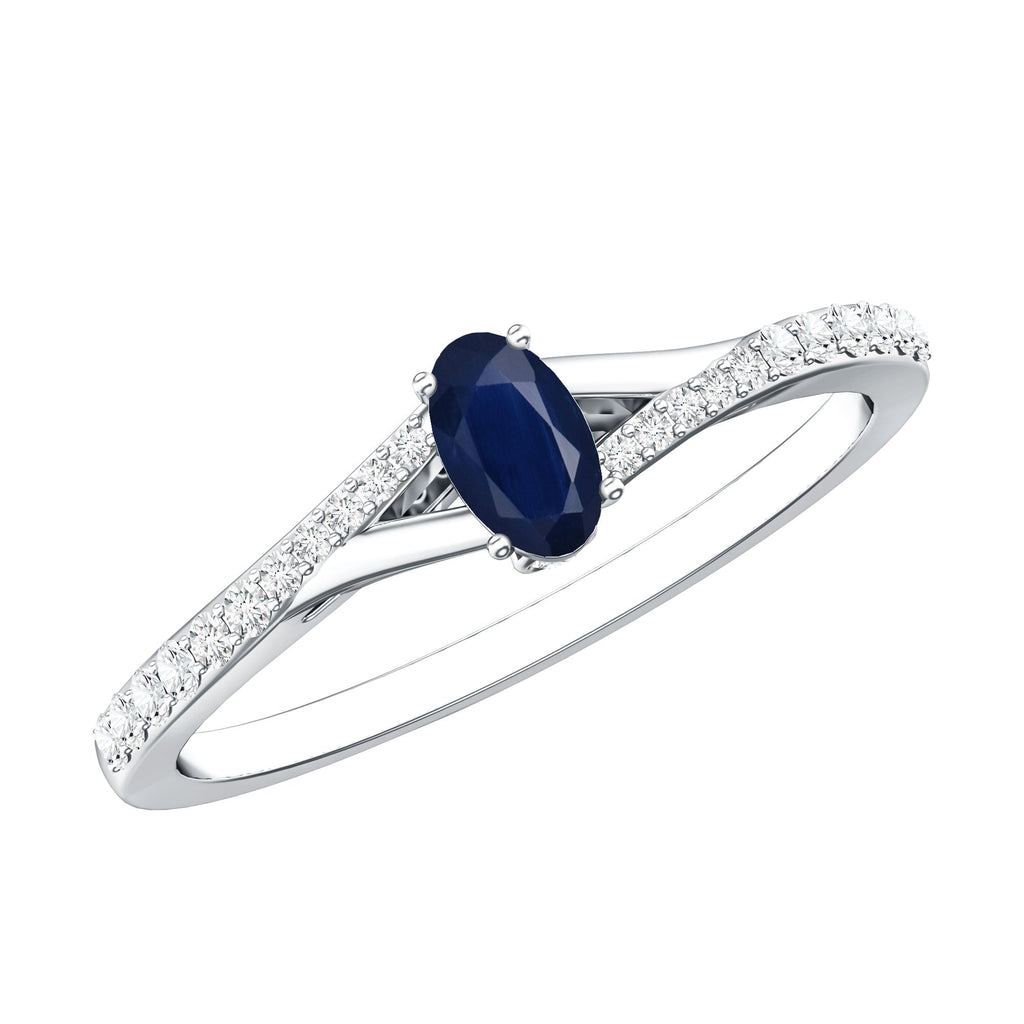 Blue Sapphire Engagement Ring Oval Split Shank Diamond Ring