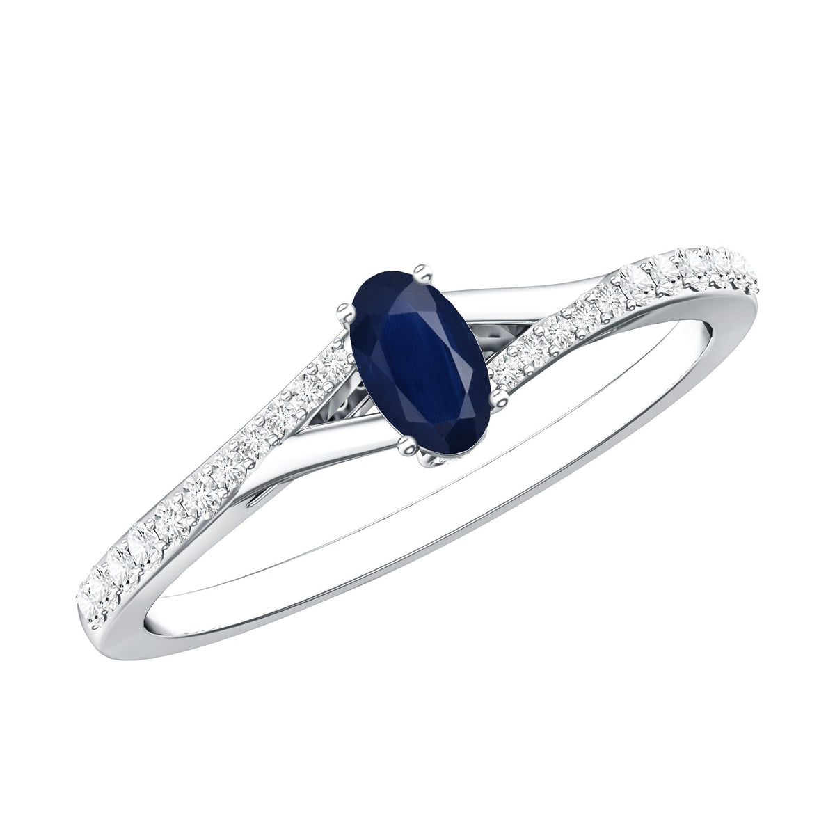 Blue Sapphire Engagement Ring Oval Split Shank Diamond Ring