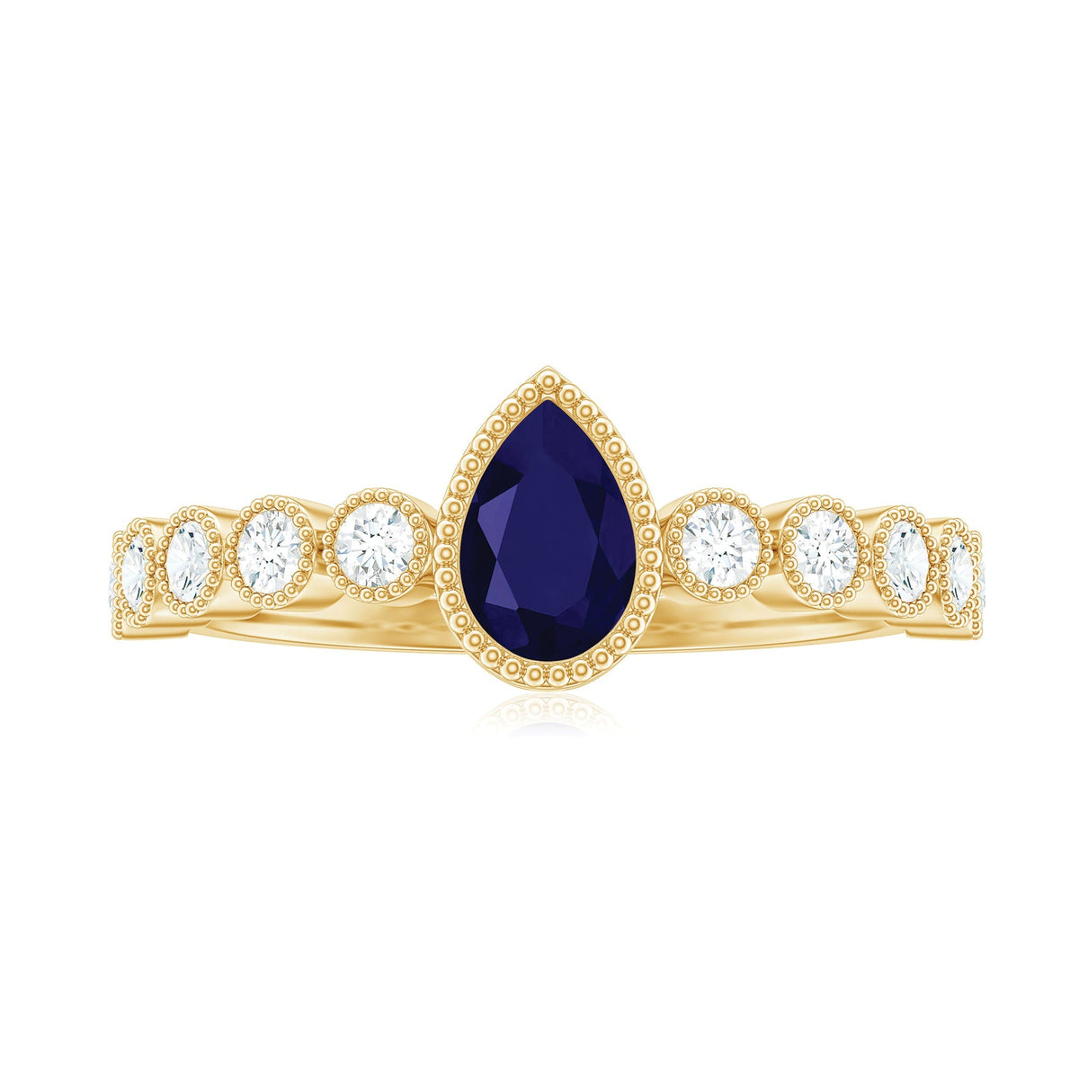 Blue Sapphire Engagement Ring Pear Cut Diamond Bezel Accent Ring