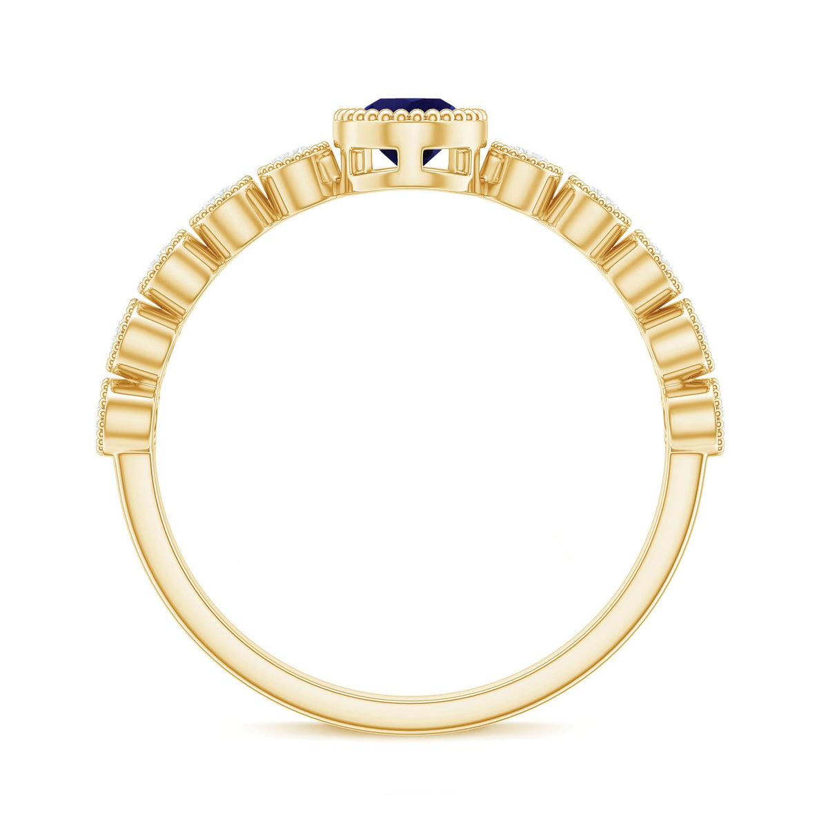 Blue Sapphire Engagement Ring Pear Cut Diamond Bezel Accent Ring