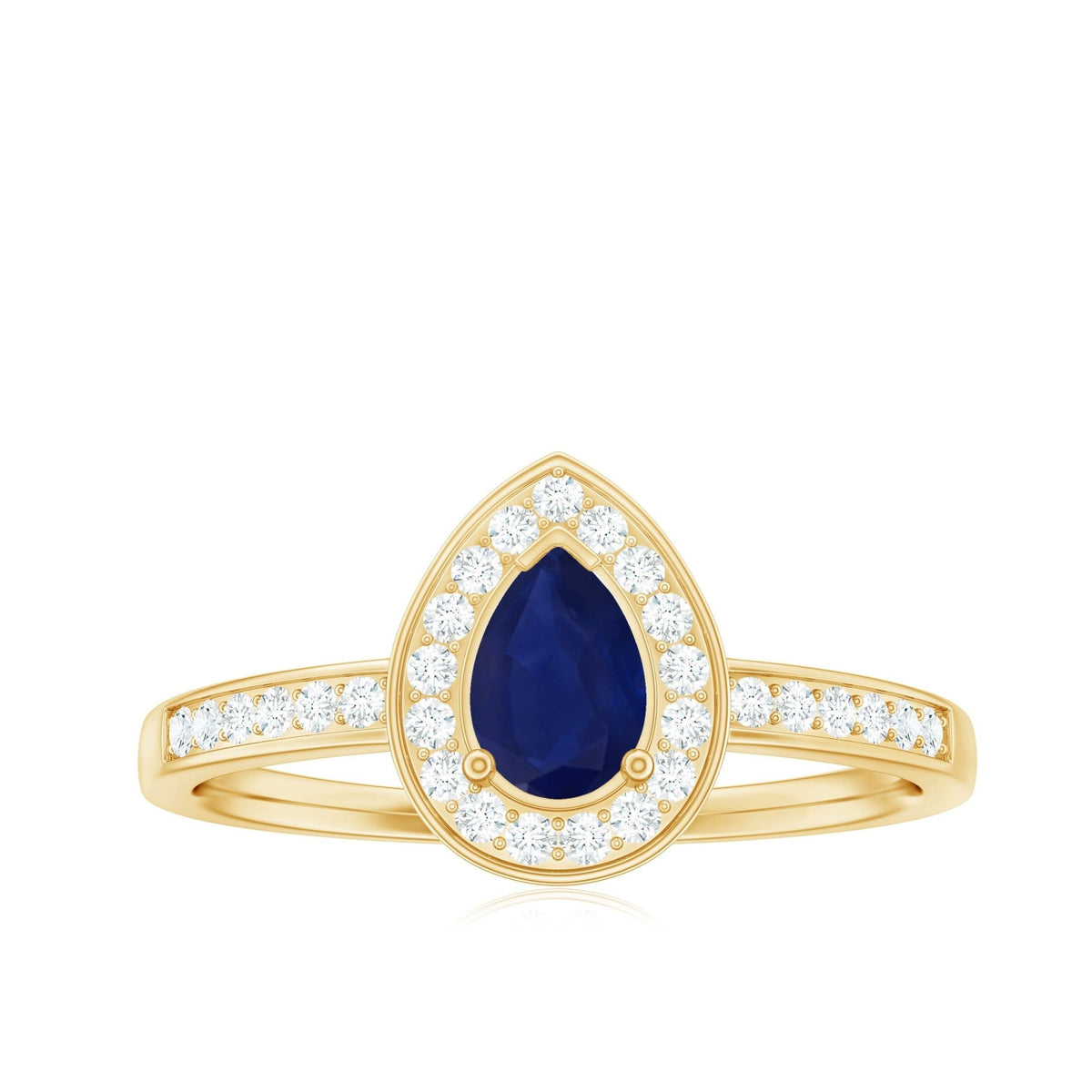 Blue Sapphire Engagement Ring, Pear Halo Diamond Ring, 0.53 Carat
