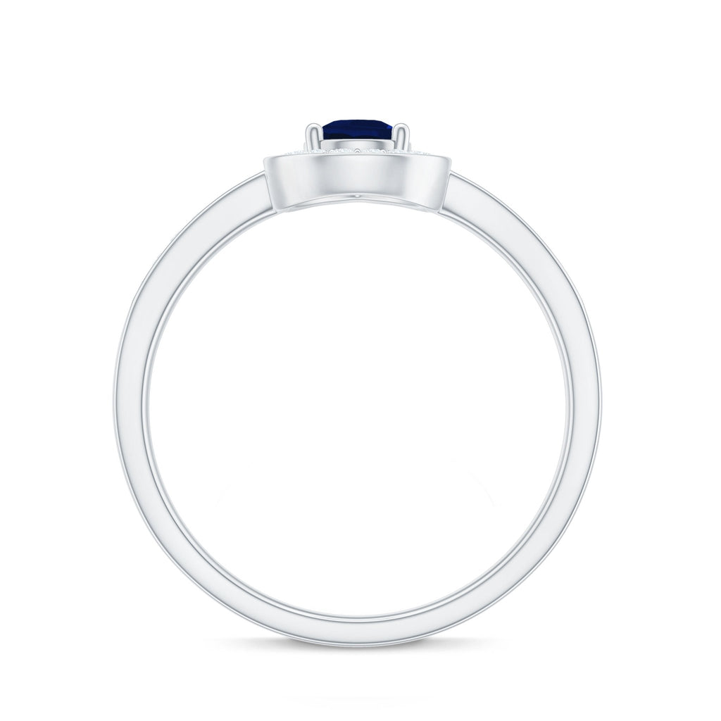 Blue Sapphire Engagement Ring, Pear Halo Diamond Ring, 0.53 Carat