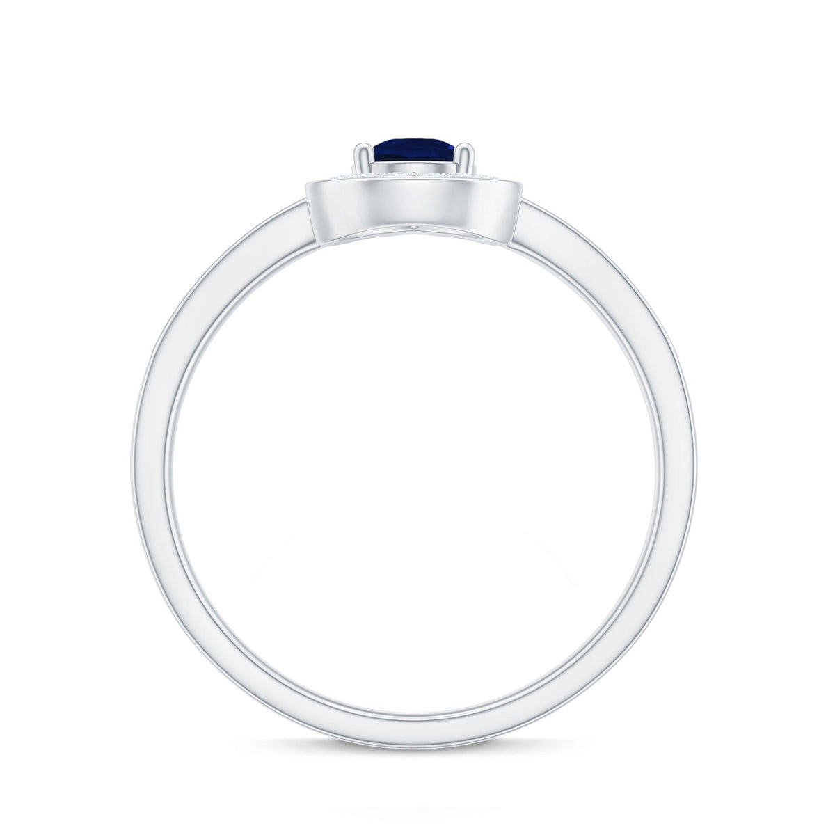 Blue Sapphire Engagement Ring, Pear Halo Diamond Ring, 0.53 Carat
