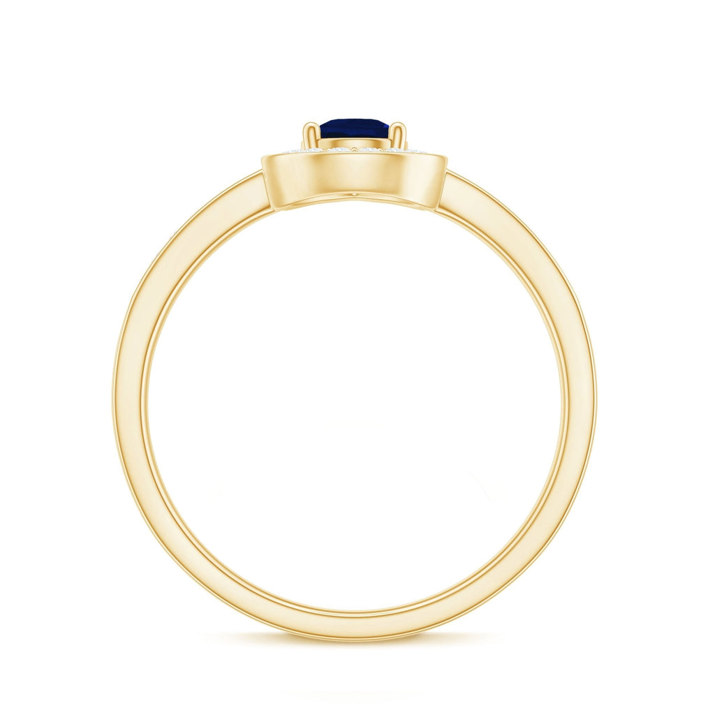 Blue Sapphire Engagement Ring, Pear Halo Diamond Ring, 0.53 Carat