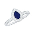 Blue Sapphire Engagement Ring, Pear Halo Diamond Ring, 0.53 Carat