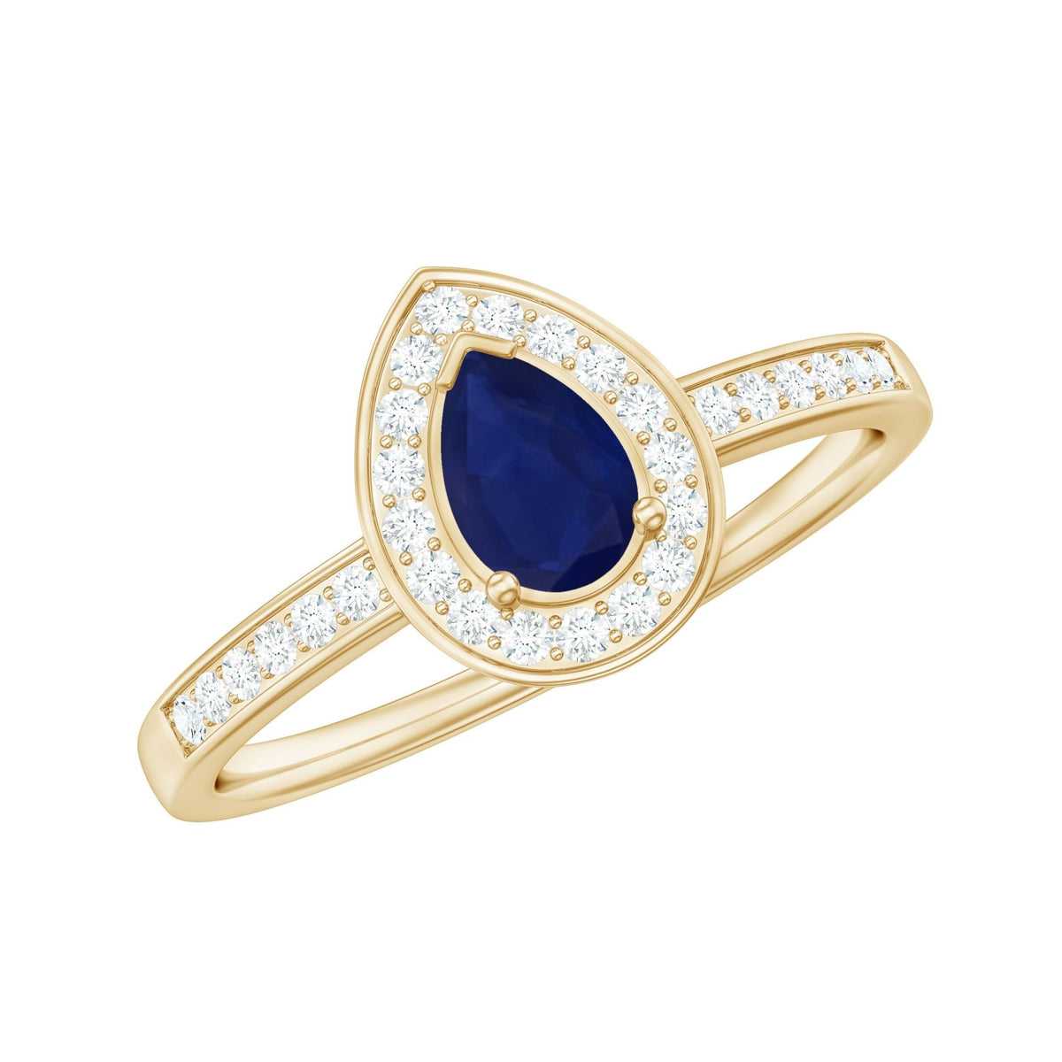 Blue Sapphire Engagement Ring, Pear Halo Diamond Ring, 0.53 Carat