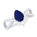 Blue Sapphire Engagement Ring, Pear Shape Diamond Crossover Ring
