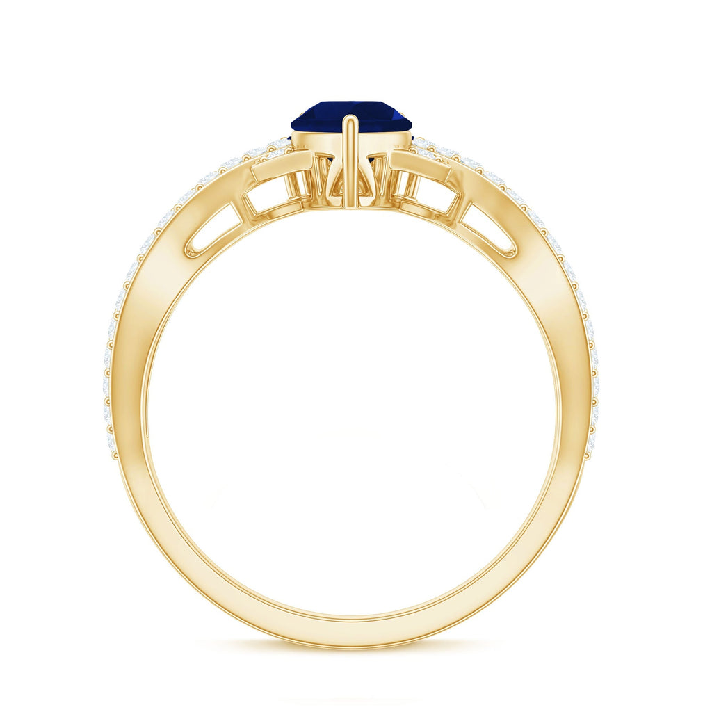 Blue Sapphire Engagement Ring, Pear Shape Diamond Crossover Ring