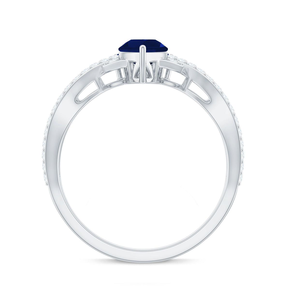 Blue Sapphire Engagement Ring, Pear Shape Diamond Crossover Ring