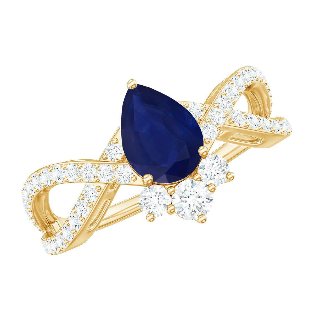 Blue Sapphire Engagement Ring, Pear Shape Diamond Crossover Ring
