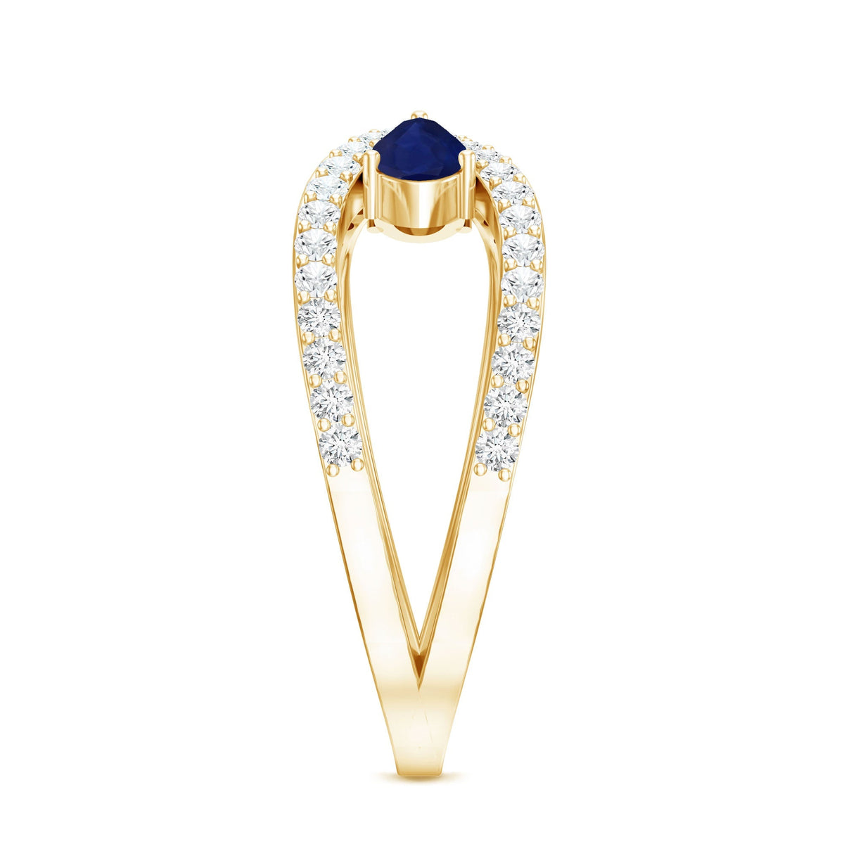Blue Sapphire Engagement Ring, Pear Shape Toi Et Moi Diamond