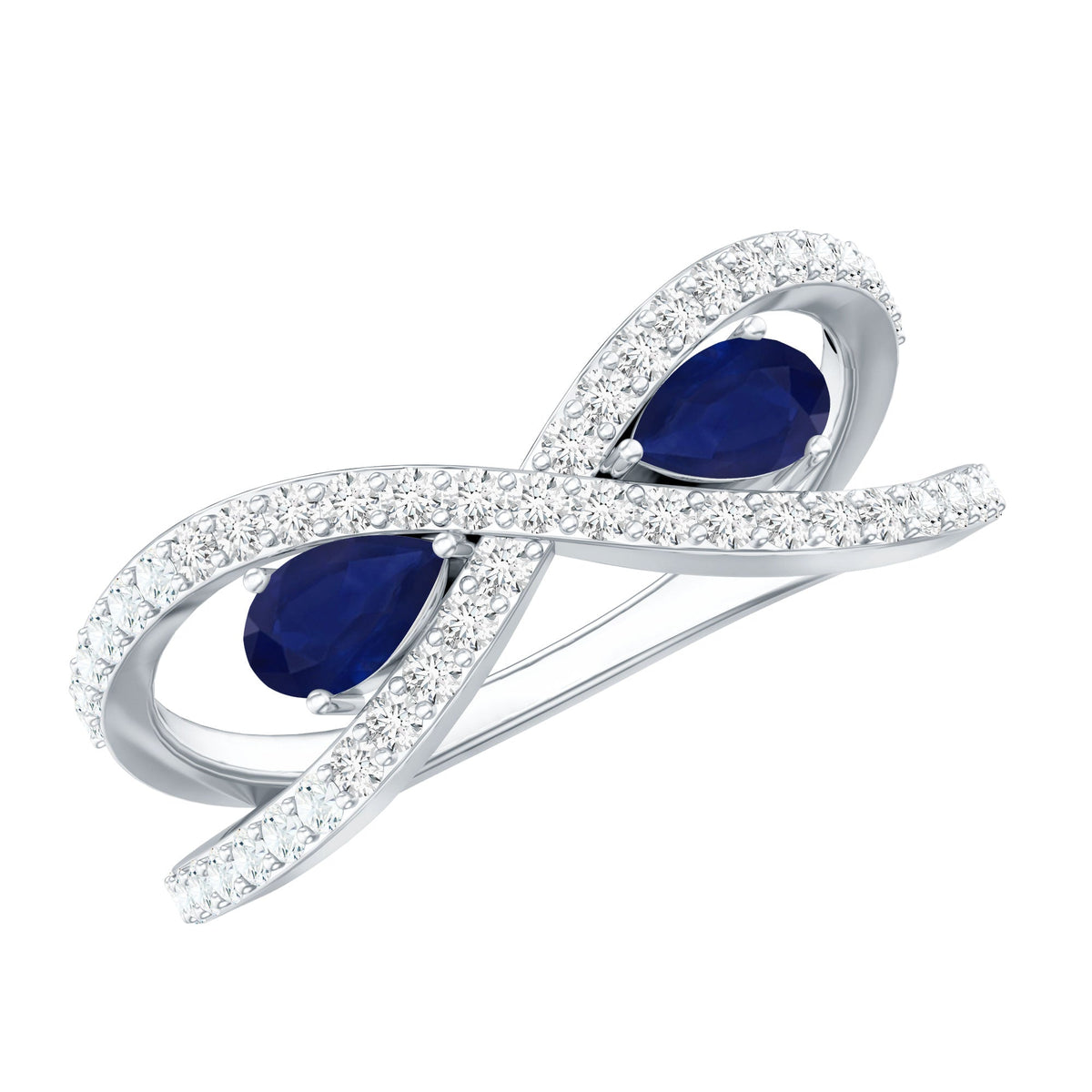 Blue Sapphire Engagement Ring, Pear Shape Toi Et Moi Diamond