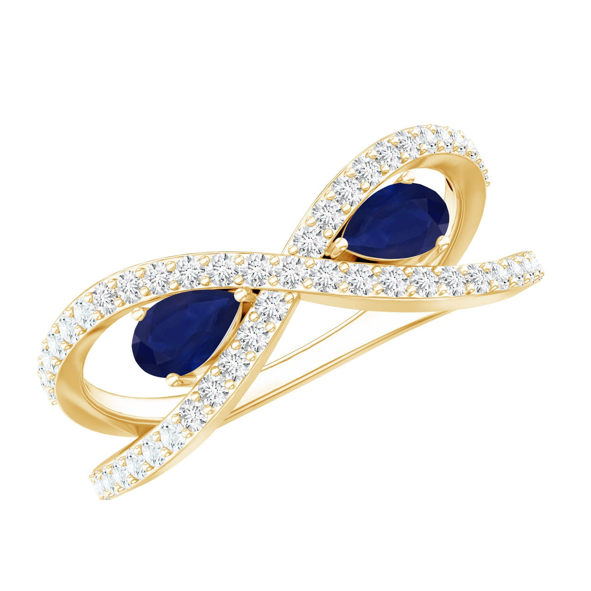 Blue Sapphire Engagement Ring, Pear Shape Toi Et Moi Diamond