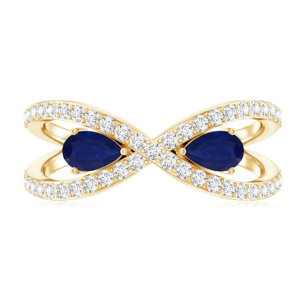 Blue Sapphire Engagement Ring, Pear Shape Toi Et Moi Diamond