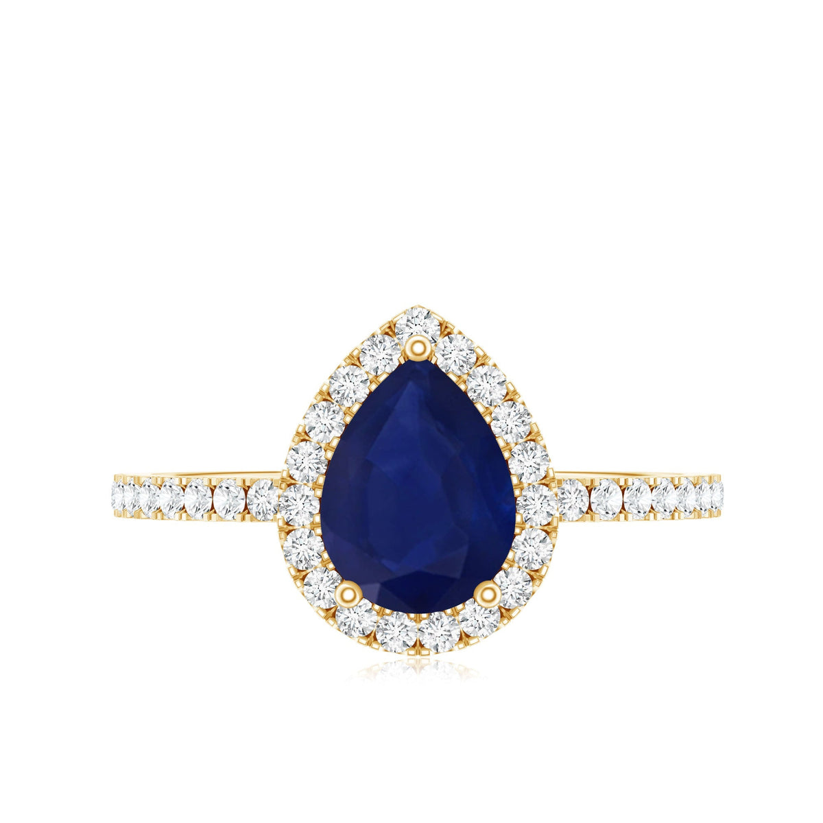 Blue Sapphire Engagement Ring, Pear Shaped Diamond Halo