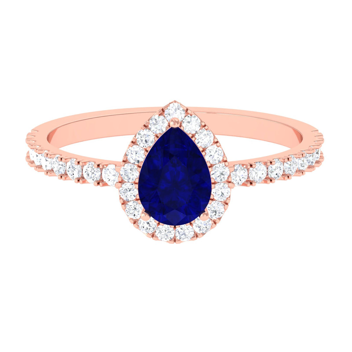 Blue Sapphire Engagement Ring, Pear Shaped Diamond Halo