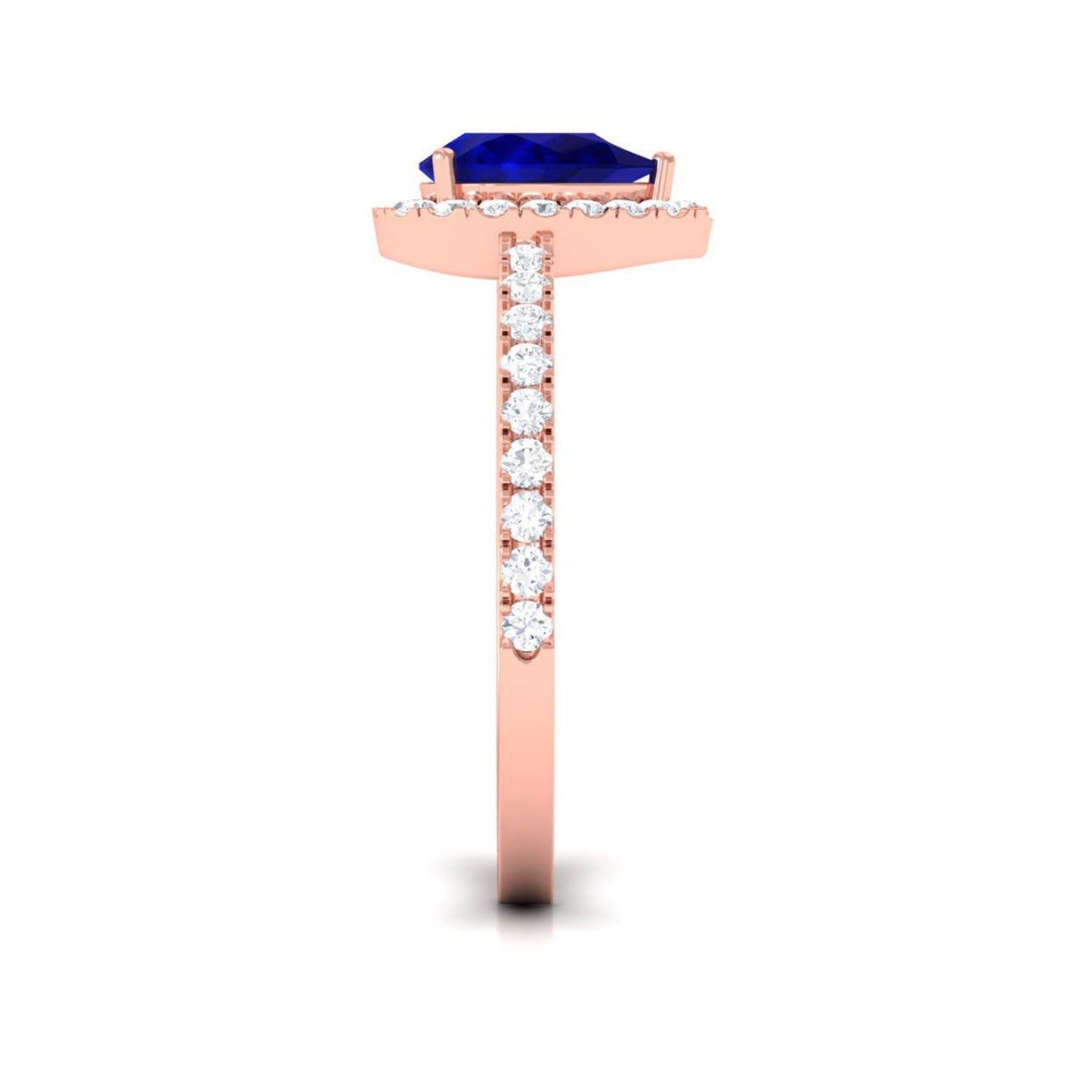 Blue Sapphire Engagement Ring, Pear Shaped Diamond Halo