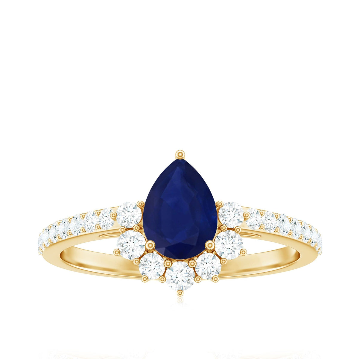 Blue Sapphire Engagement Ring, Pear Shaped Half Halo Diamond Ring