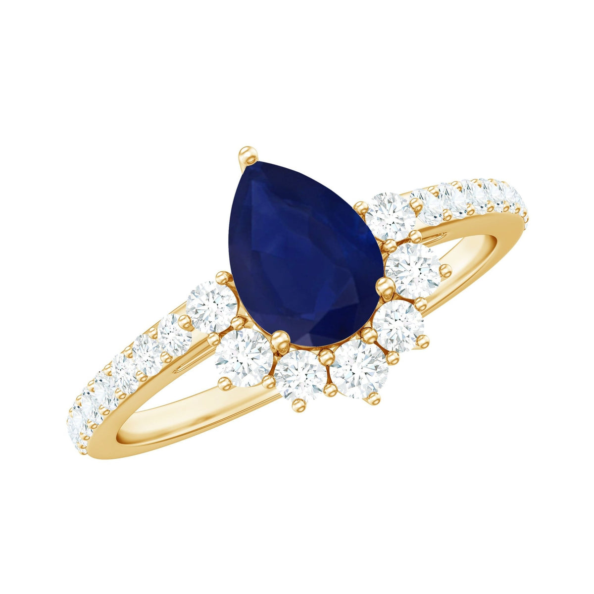 Blue Sapphire Engagement Ring, Pear Shaped Half Halo Diamond Ring
