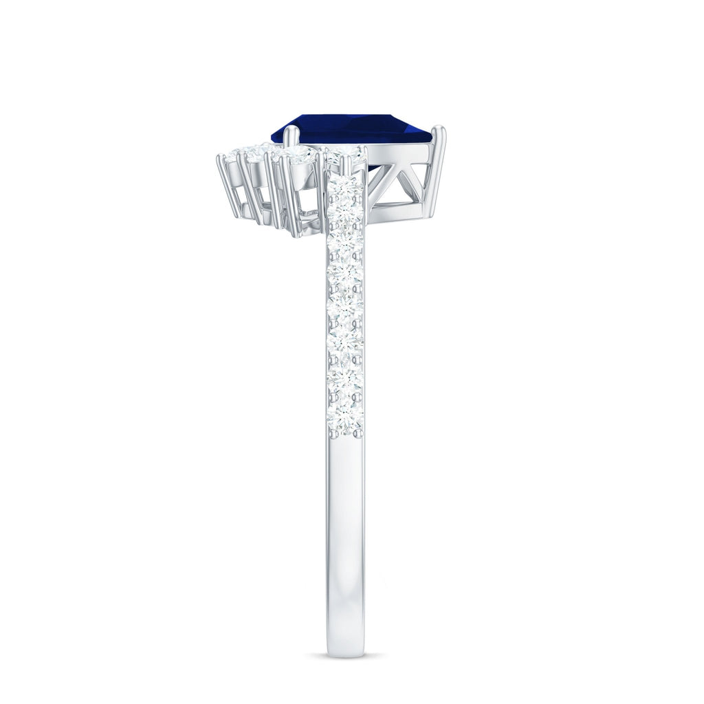 Blue Sapphire Engagement Ring, Pear Shaped Half Halo Diamond Ring