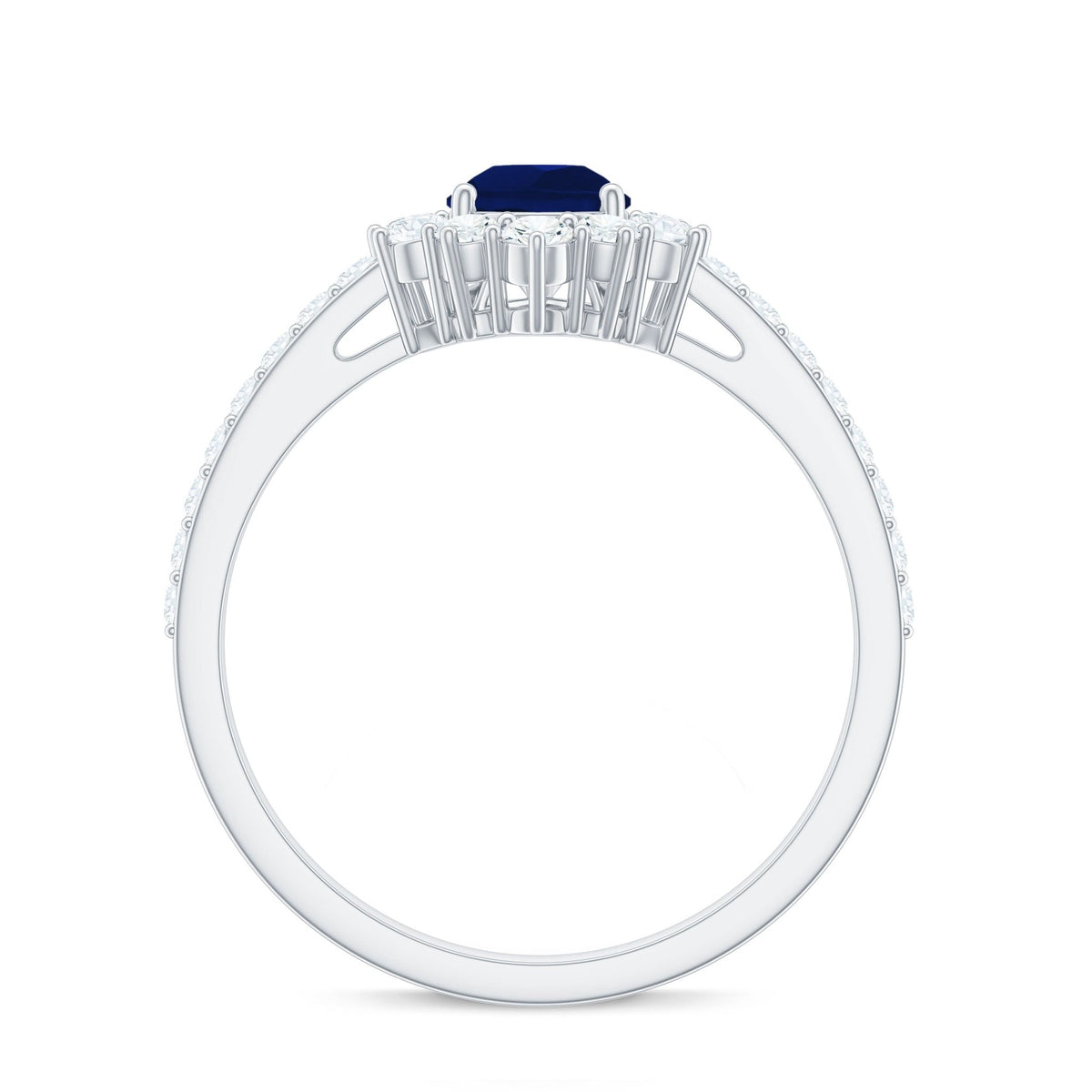 Blue Sapphire Engagement Ring, Pear Shaped Half Halo Diamond Ring