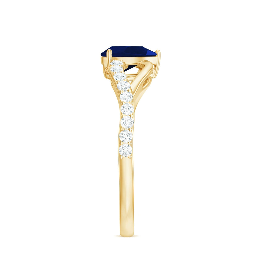 Blue Sapphire Engagement Ring, Pear Shaped Split Shank Diamonds