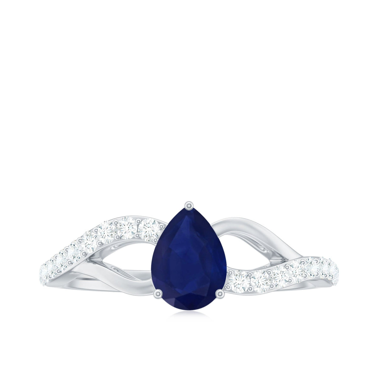 Blue Sapphire Engagement Ring, Pear Shaped Split Shank Diamonds