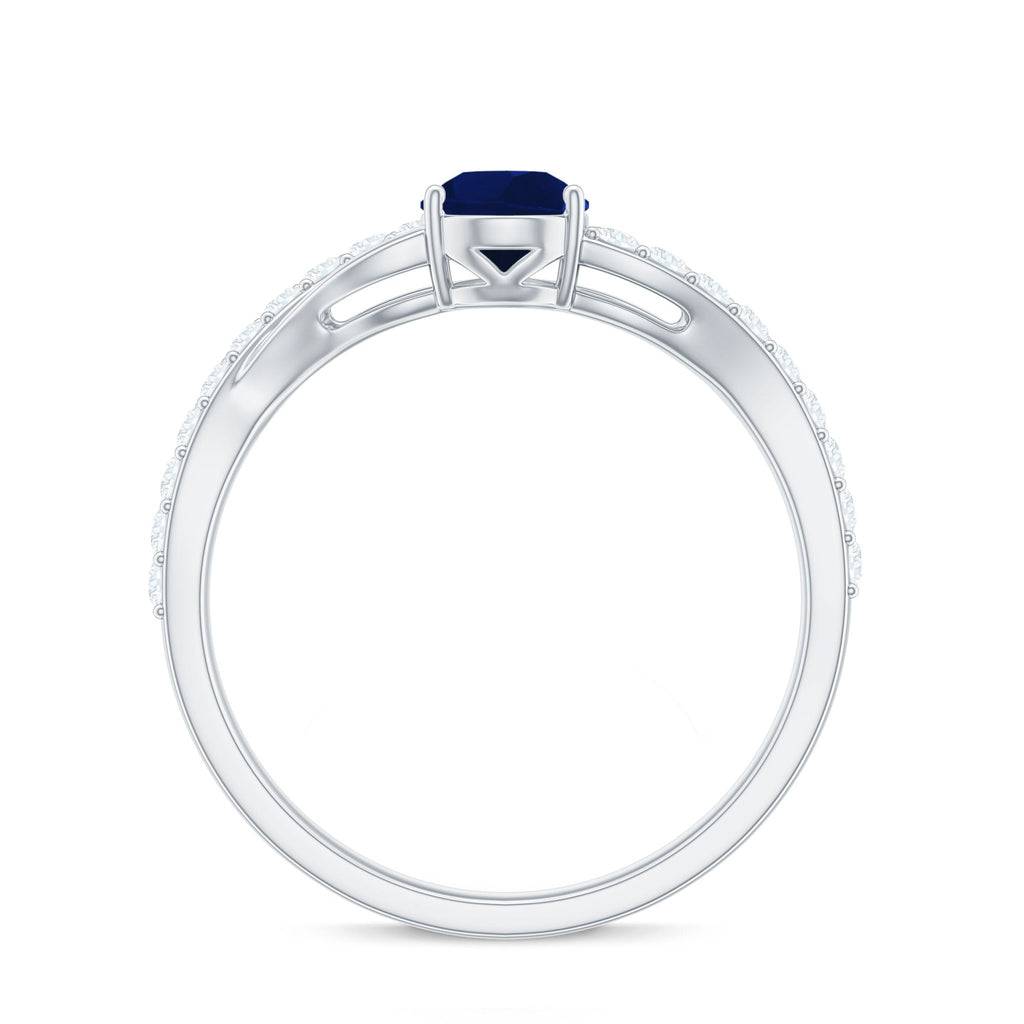 Blue Sapphire Engagement Ring, Pear Shaped Split Shank Diamonds