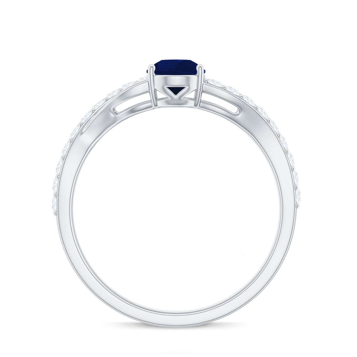 Blue Sapphire Engagement Ring, Pear Shaped Split Shank Diamonds