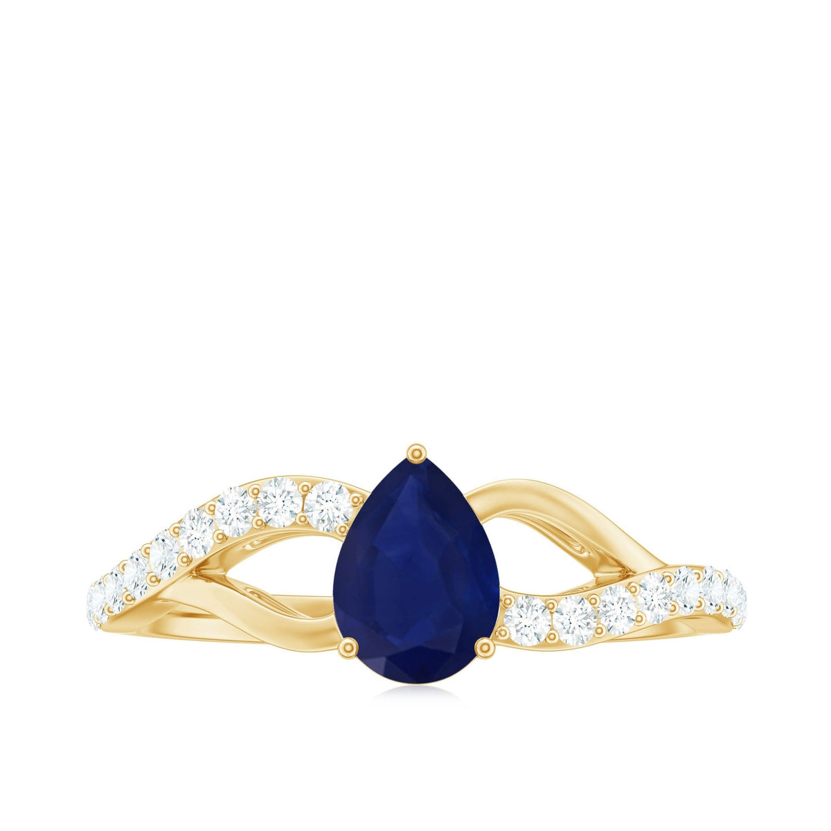Blue Sapphire Engagement Ring, Pear Shaped Split Shank Diamonds