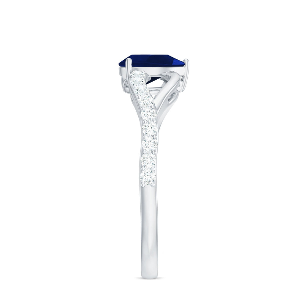 Blue Sapphire Engagement Ring, Pear Shaped Split Shank Diamonds