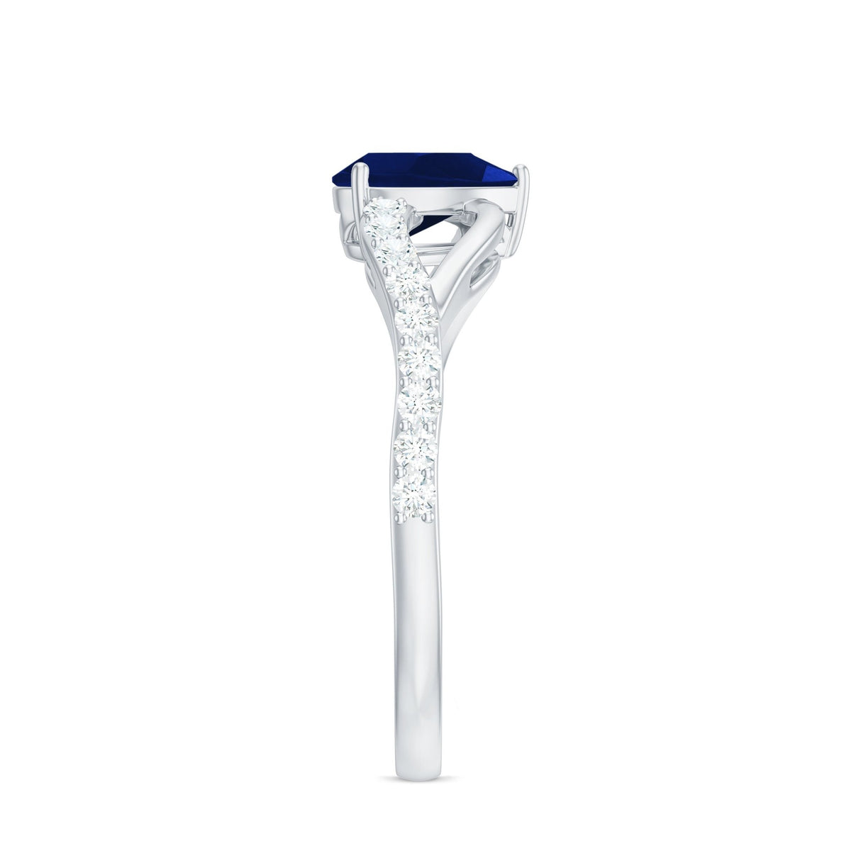 Blue Sapphire Engagement Ring, Pear Shaped Split Shank Diamonds