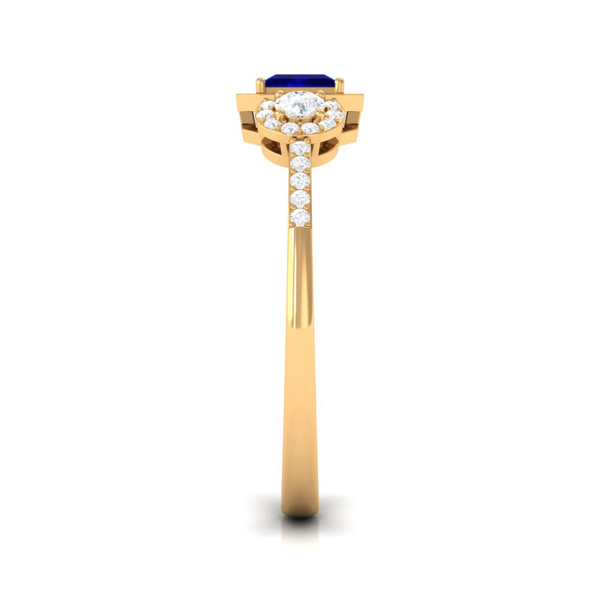 Blue Sapphire Engagement Ring Princess Cut Diamond Halo Ring