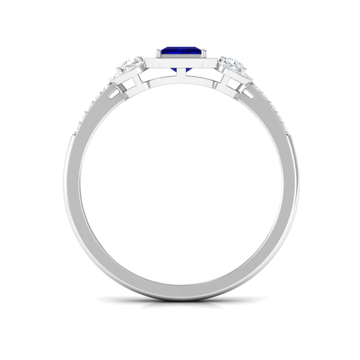 Blue Sapphire Engagement Ring Princess Cut Diamond Halo Ring