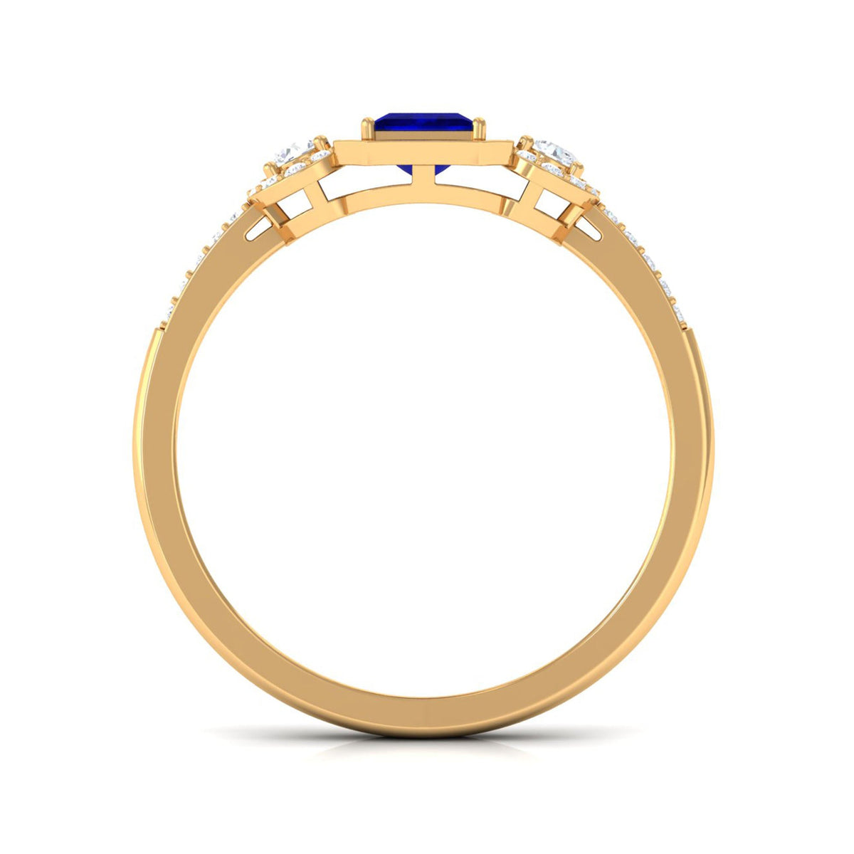 Blue Sapphire Engagement Ring Princess Cut Diamond Halo Ring