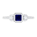 Blue Sapphire Engagement Ring Princess Cut Diamond Halo Ring