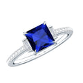 Blue Sapphire Engagement Ring, Princess Cut Moissanite Solitaire