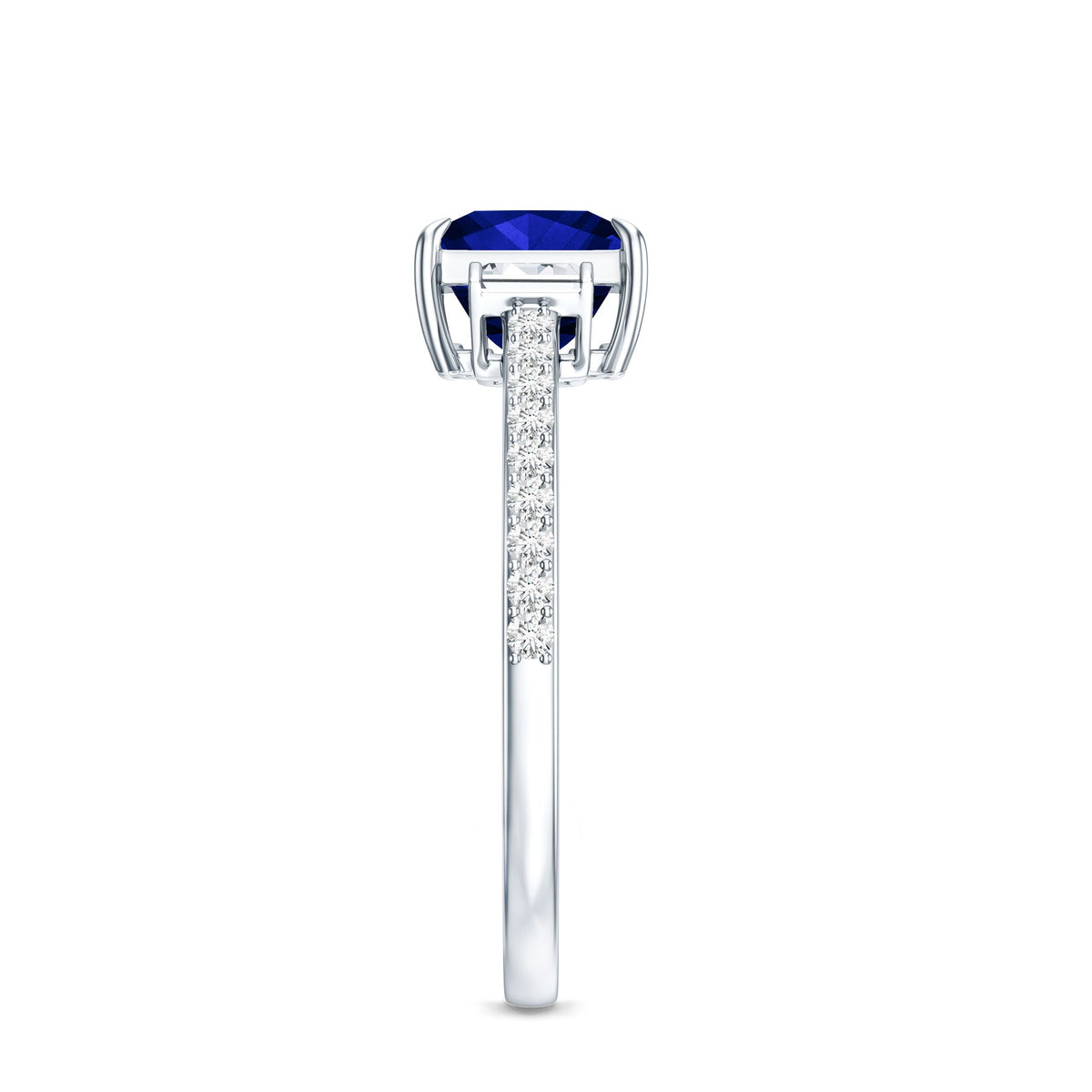 Blue Sapphire Engagement Ring, Princess Cut Moissanite Solitaire